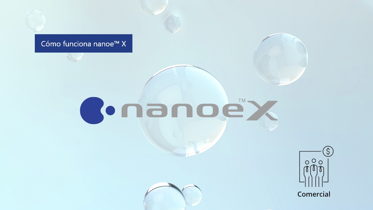 Una imagen en la que se muestra que nanoe™ X es una tecnología de radicales de hidroxilo contenidos en el agua